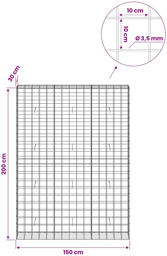 Gabionas su 3,5 mm viela ir 10x10 cm tinkleliu 150x30x200 cm
