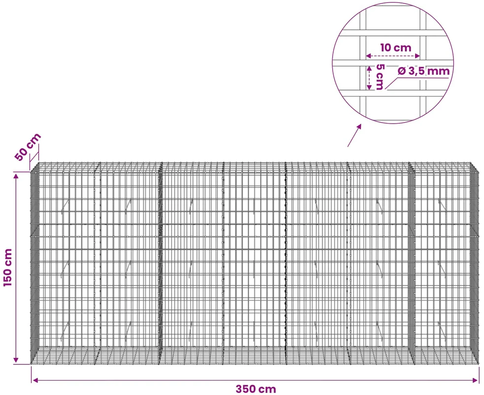 Gabionas su 3,5 mm viela ir 5x10 cm tinkleliu 350x50x150 cm