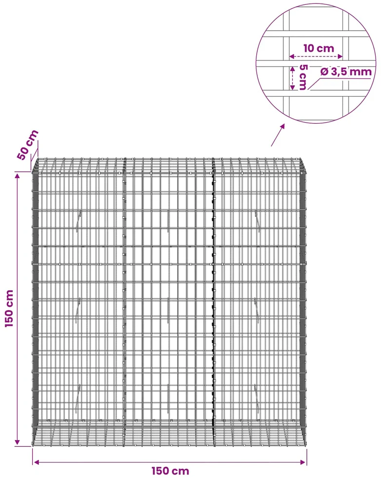 Gabionas su 3,5 mm viela ir 5x10 cm tinkleliu 150x50x150 cm
