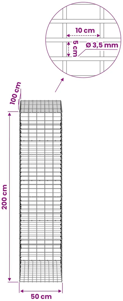 Gabionas su 3,5 mm viela ir 5x10 cm tinkleliu 50x100x200 cm