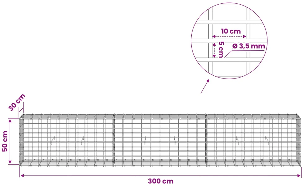 Gabionas su 3,5 mm viela ir 5x10 cm tinkleliu 300x30x50 cm