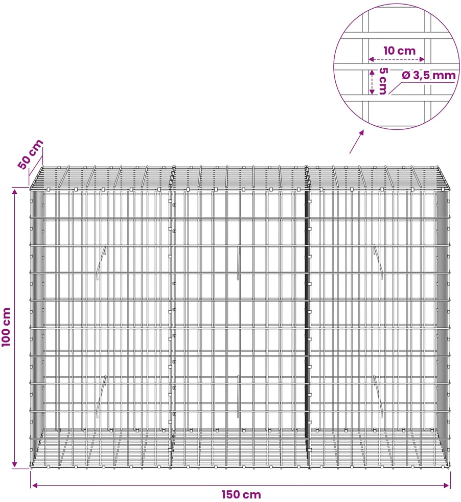Gabionas su 3,5 mm viela ir 5x10 cm tinkleliu 150x50x100 cm