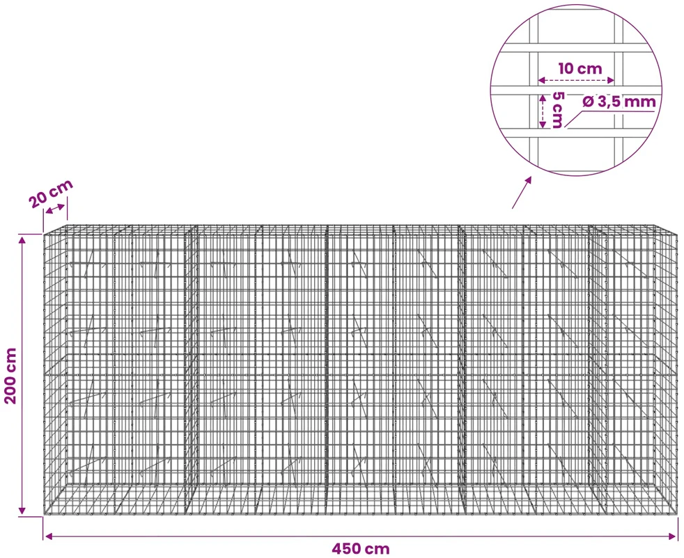 Gabionas su 3,5 mm viela ir 5x10 cm tinkleliu 450x20x200 cm