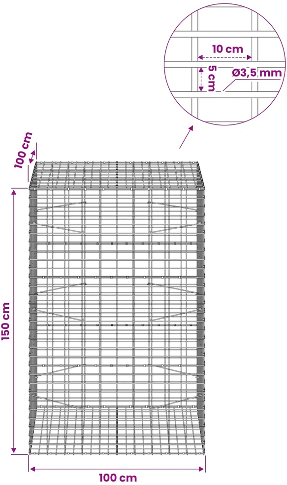 Gabionas su 3,5 mm viela ir 5x10 cm tinkleliu 100x100x150 cm