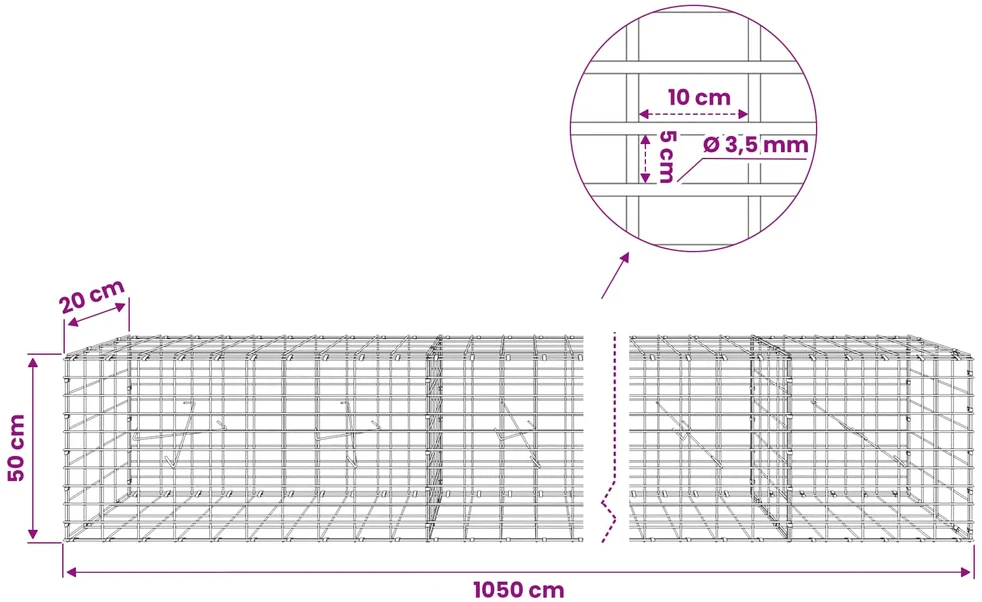 Gabionas su 3,5 mm viela ir 5x10 cm tinkleliu 1050x20x50 cm