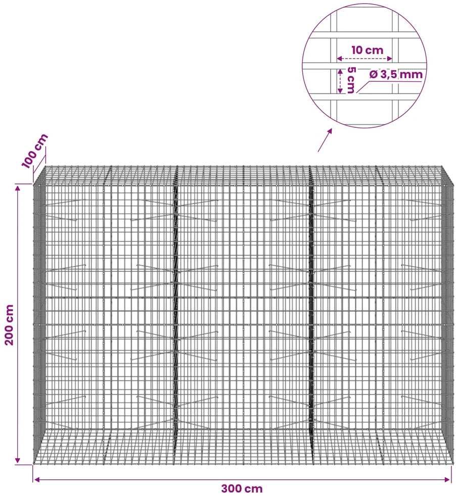Gabionas su 3,5 mm viela ir 5x10 cm tinkleliu 300x100x200 cm