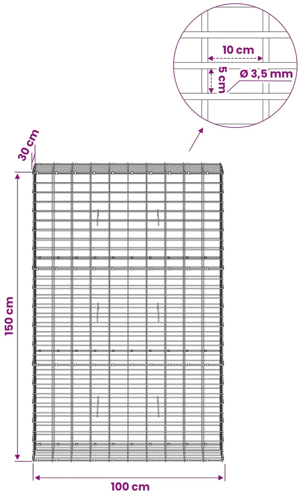 Gabionas su 3,5 mm viela ir 5x10 cm tinkleliu 100x30x150 cm