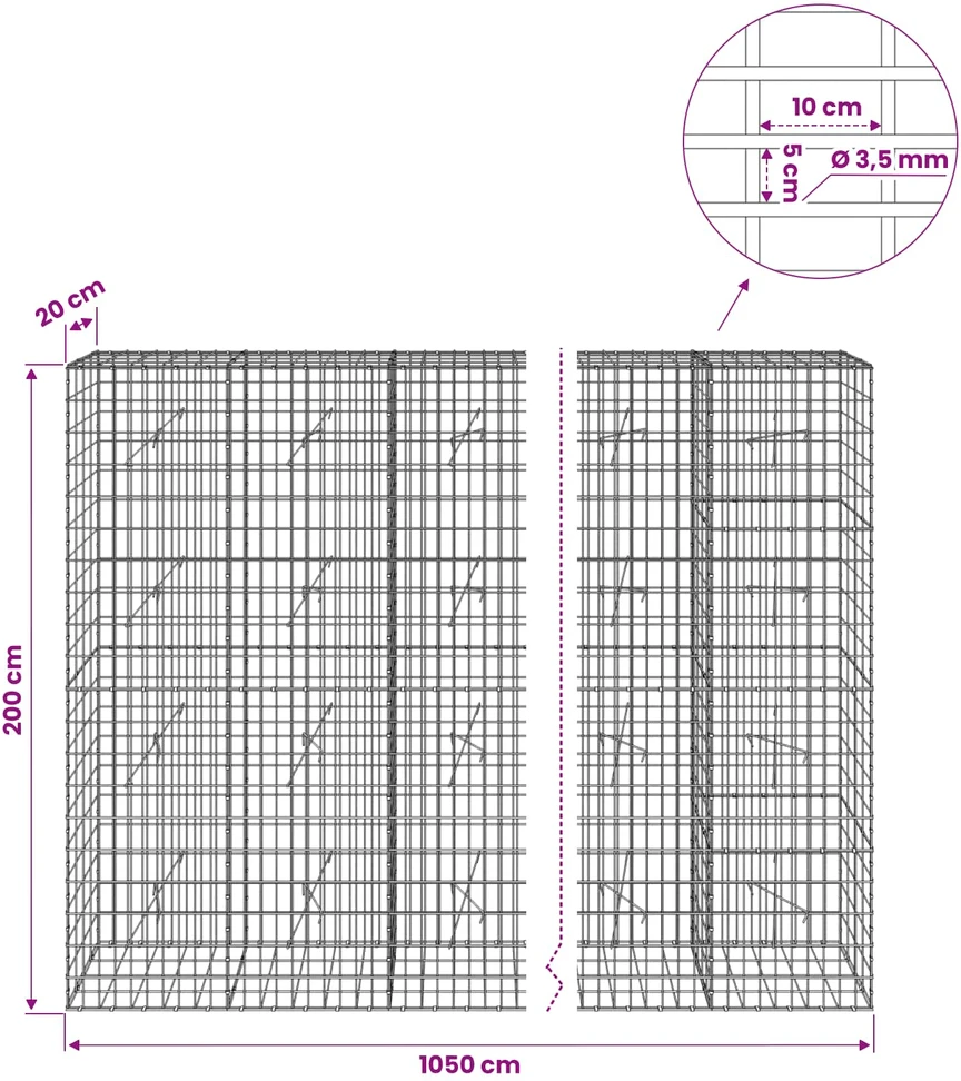 Gabionas su 3,5 mm viela ir 5x10 cm tinkleliu 1050x20x200 cm