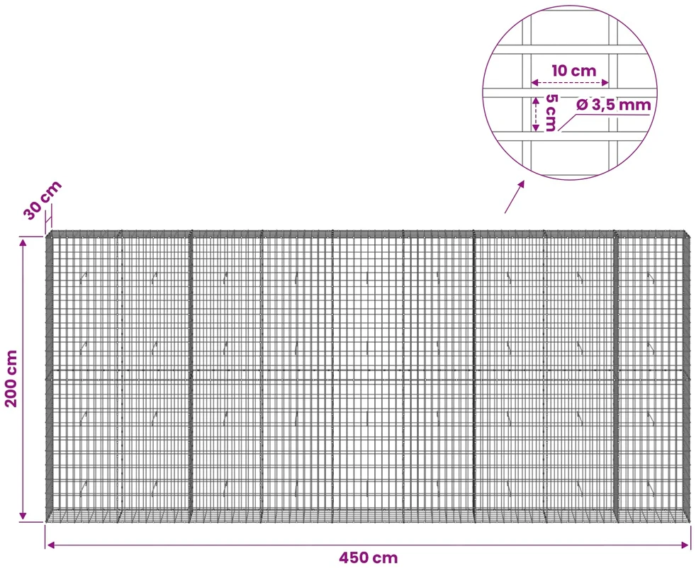 Gabionas su 3,5 mm viela ir 5x10 cm tinkleliu 450x30x200 cm