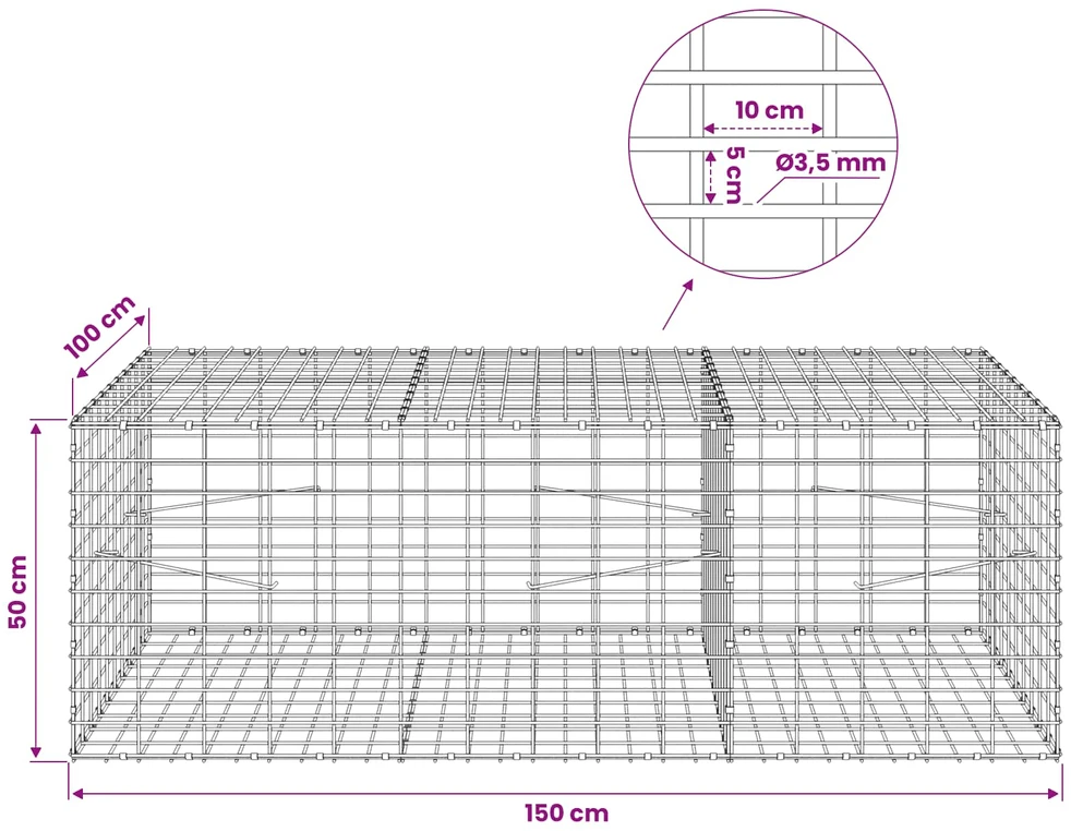 Gabionas su 3,5 mm viela ir 5x10 cm tinkleliu 150x100x50 cm