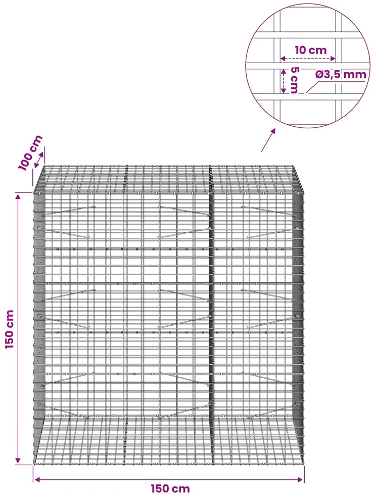 Gabionas su 3,5 mm viela ir 5x10 cm tinkleliu 150x100x150 cm