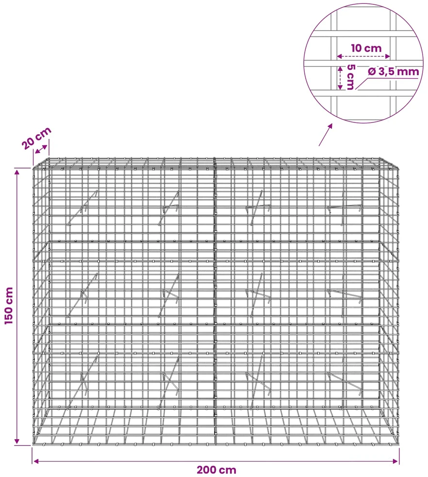 Gabionas su 3,5 mm viela ir 5x10 cm tinkleliu 200x20x150 cm