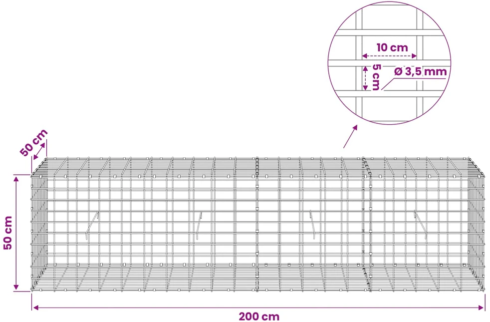 Gabionas su 3,5 mm viela ir 5x10 cm tinkleliu 200x50x50 cm
