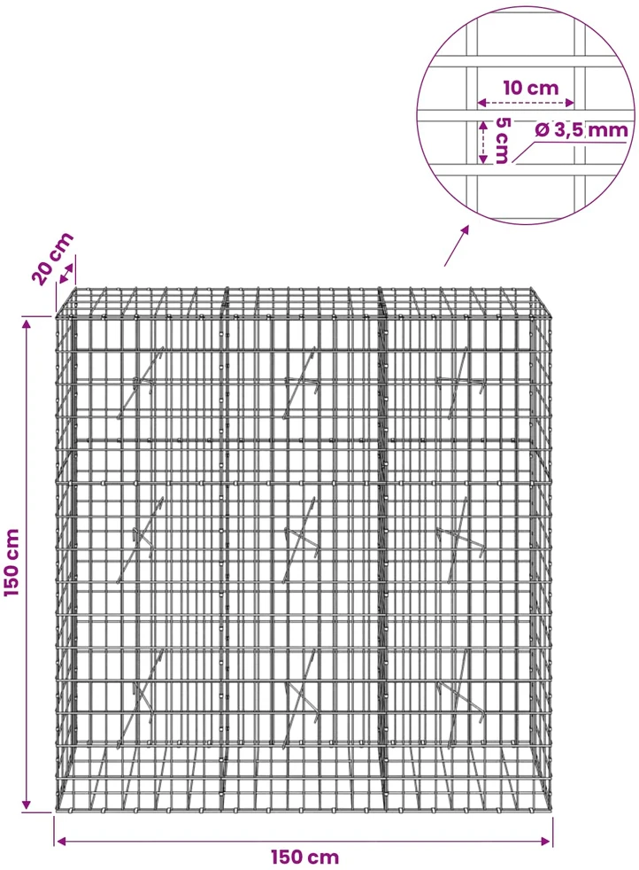 Gabionas su 3,5 mm viela ir 5x10 cm tinkleliu 150x20x150 cm