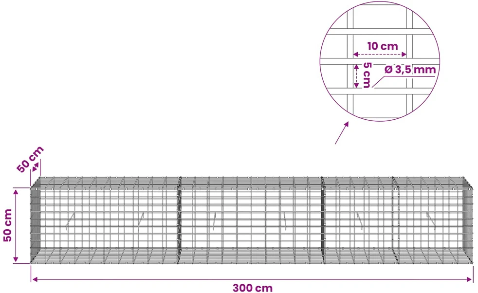 Gabionas su 3,5 mm viela ir 5x10 cm tinkleliu 300x50x50 cm