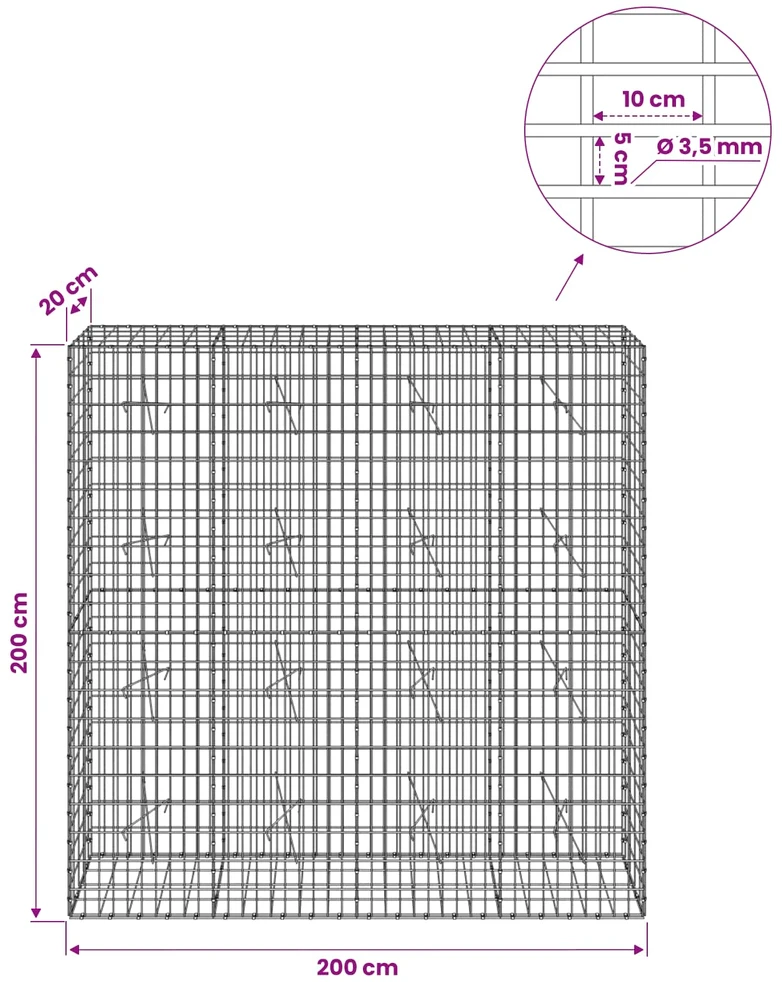 Gabionas su 3,5 mm viela ir 5x10 cm tinkleliu 200x20x200 cm