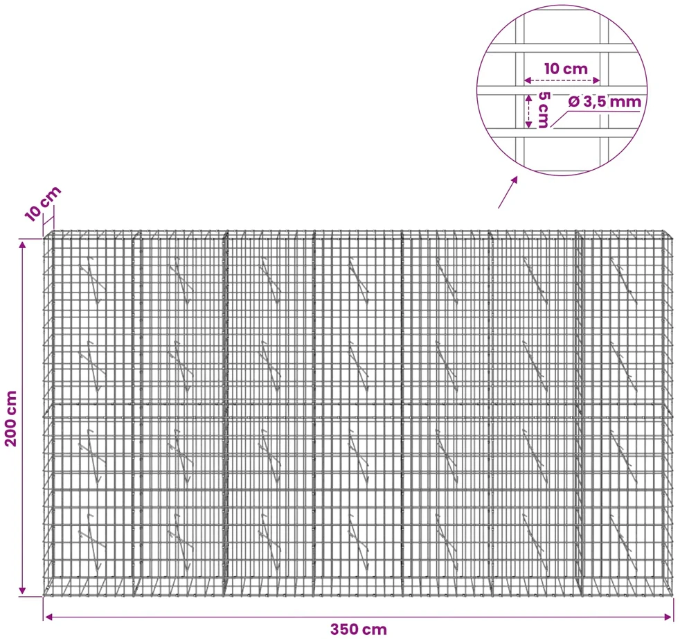 Gabionas su 3,5 mm viela ir 5x10 cm tinkleliu 350x10x200 cm