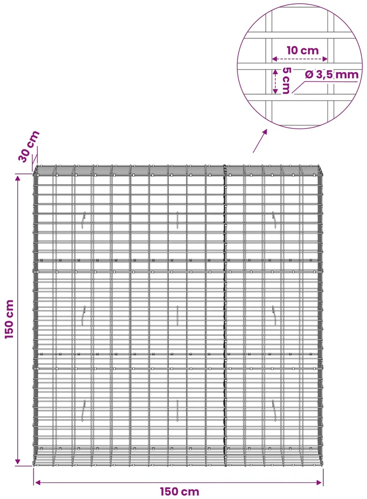 Gabionas su 3,5 mm viela ir 5x10 cm tinkleliu 150x30x150 cm