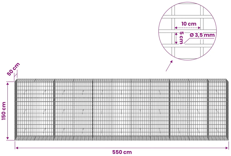 Gabionas su 3,5 mm viela ir 5x10 cm tinkleliu 550x50x150 cm