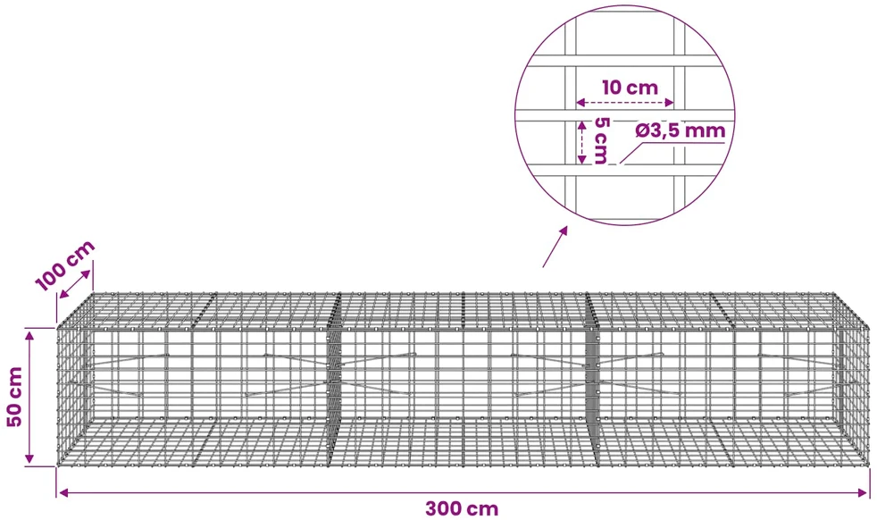 Gabionas su 3,5 mm viela ir 5x10 cm tinkleliu 300x100x50 cm