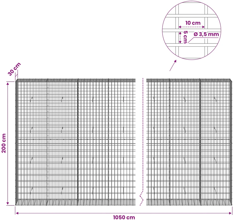Gabionas su 3,5 mm viela ir 5x10 cm tinkleliu 1050x30x200 cm