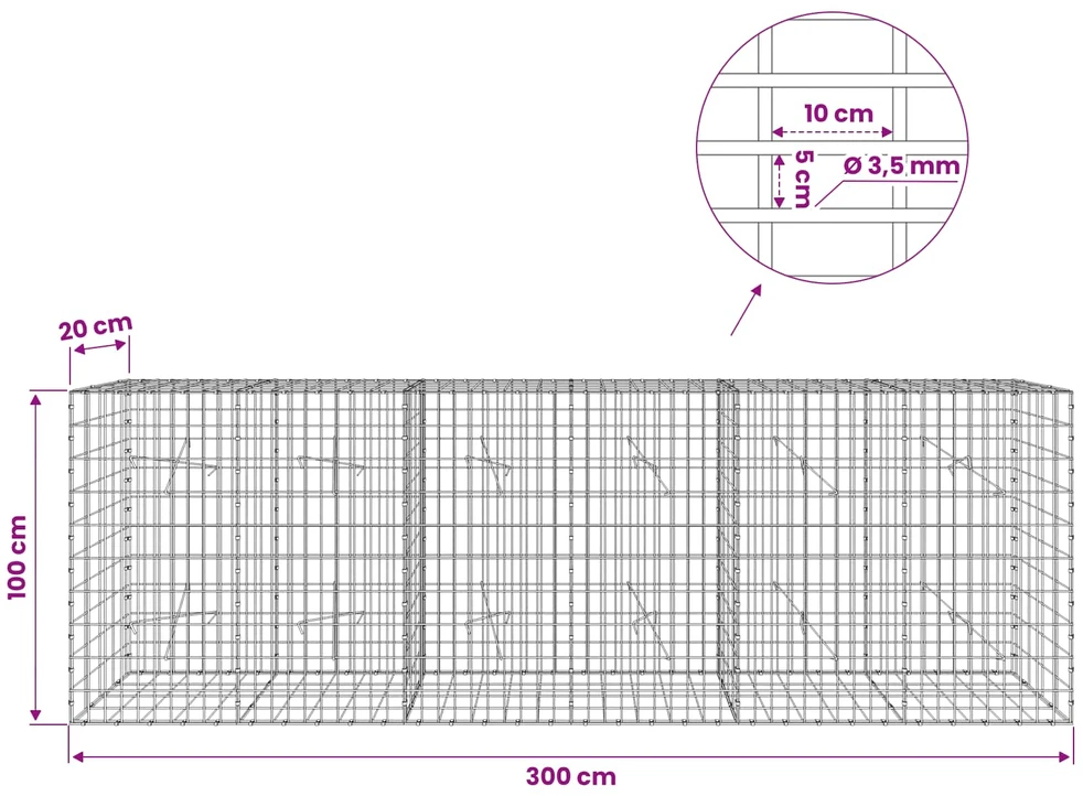 Gabionas su 3,5 mm viela ir 5x10 cm tinkleliu 300x20x100 cm