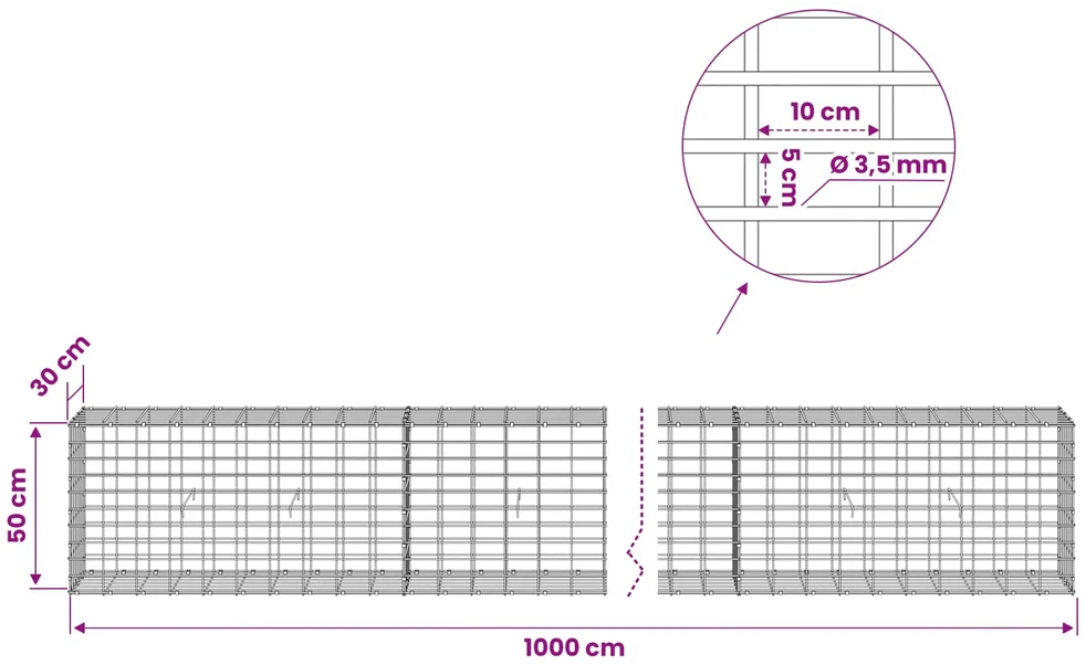 Gabionas su 3,5 mm viela ir 5x10 cm tinkleliu 1000x30x50 cm