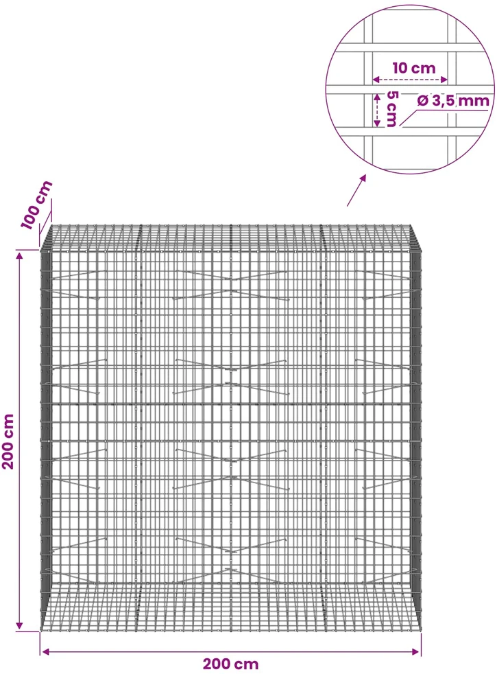 Gabionas su 3,5 mm viela ir 5x10 cm tinkleliu 200x100x200 cm