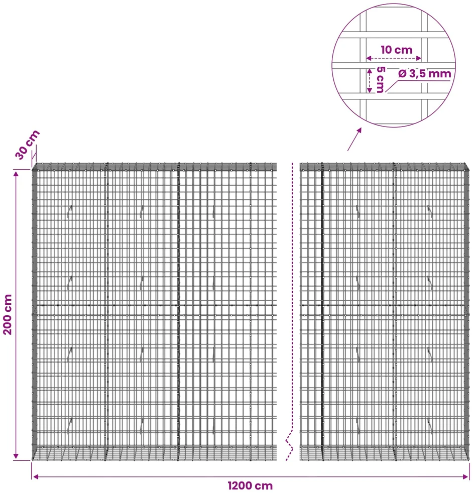 Gabionas su 3,5 mm viela ir 5x10 cm tinkleliu 1200x30x200 cm