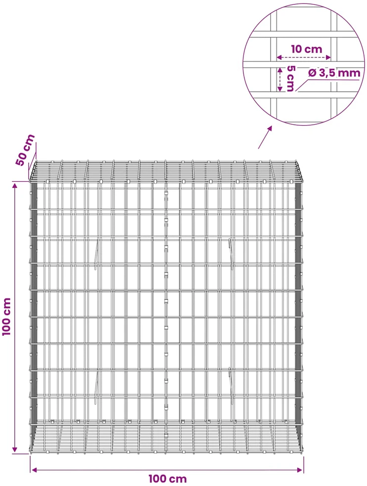 Gabionas su 3,5 mm viela ir 5x10 cm tinkleliu 100x50x100 cm