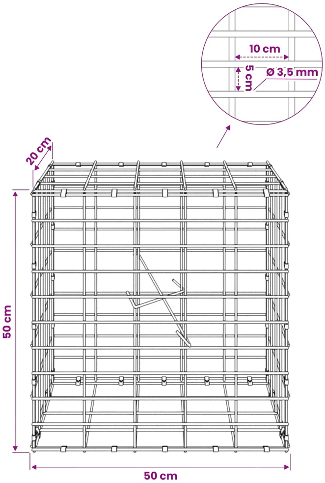 Gabionas su 3,5 mm viela ir 5x10 cm tinkleliu 50x20x50 cm
