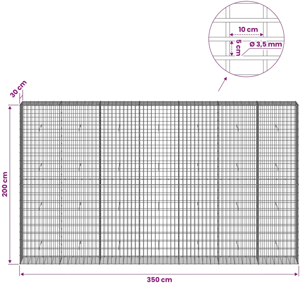 Gabionas su 3,5 mm viela ir 5x10 cm tinkleliu 350x30x200 cm