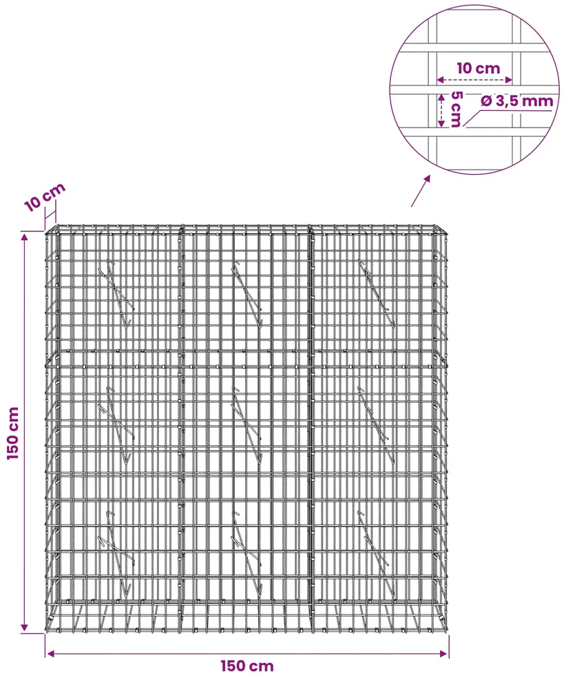 Gabionas su 3,5 mm viela ir 5x10 cm tinkleliu 150x10x150 cm