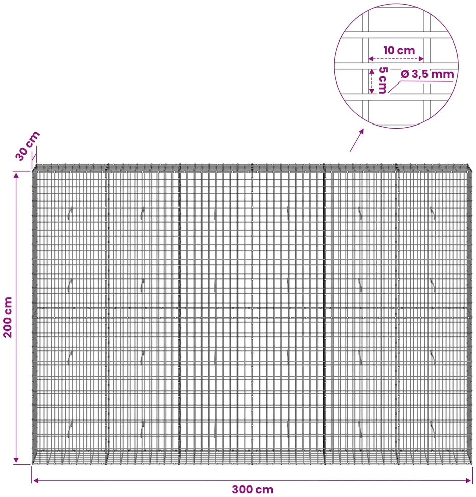 Gabionas su 3,5 mm viela ir 5x10 cm tinkleliu 300x30x200 cm