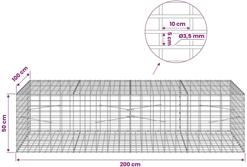 Gabionas su 3,5 mm viela ir 5x10 cm tinkleliu 200x100x50 cm