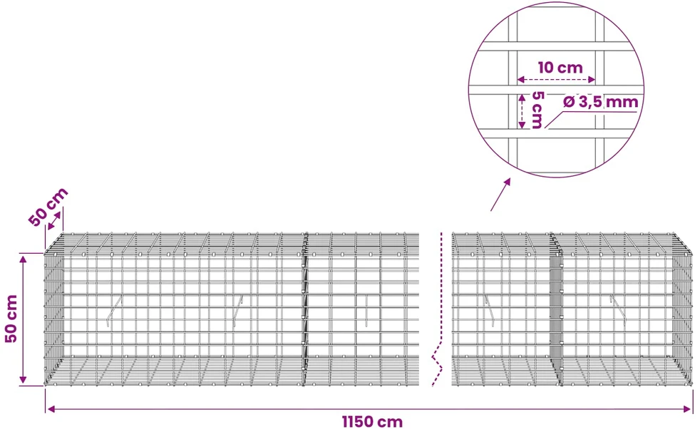 Gabionas su 3,5 mm viela ir 5x10 cm tinkleliu 1150x50x50 cm