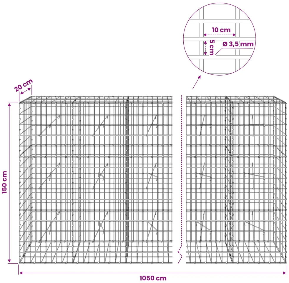 Gabionas su 3,5 mm viela ir 5x10 cm tinkleliu 1050x20x150 cm