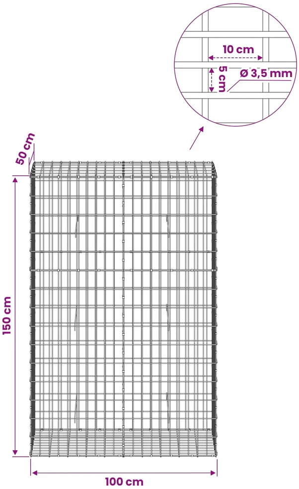 Gabionas su 3,5 mm viela ir 5x10 cm tinkleliu 100x50x150 cm