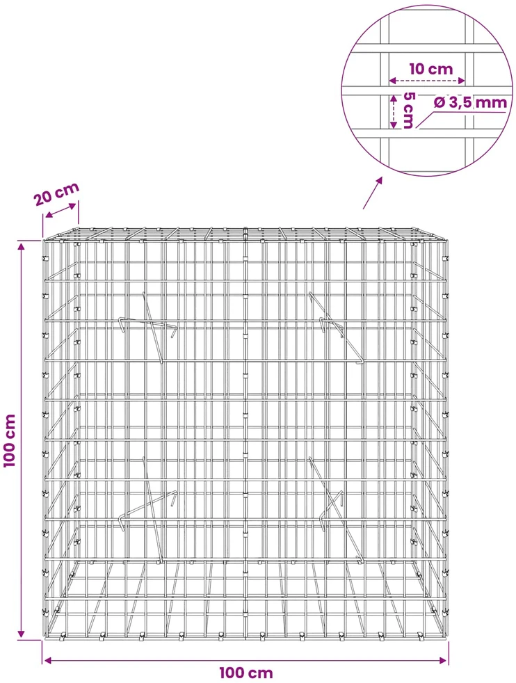 Gabionas su 3,5 mm viela ir 5x10 cm tinkleliu 100x20x100 cm