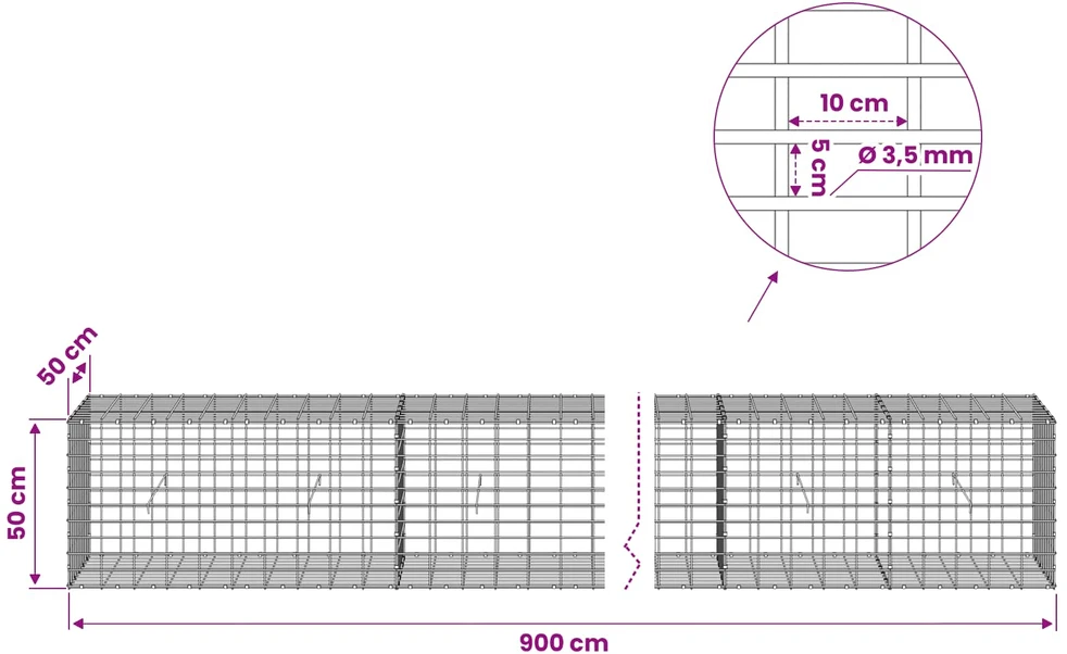 Gabionas su 3,5 mm viela ir 5x10 cm tinkleliu 900x50x50 cm