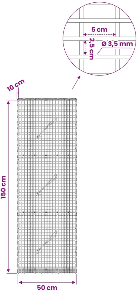 Gabionas su 3,5 mm viela ir 5x2,5 cm tinkleliu 50x10x150 cm