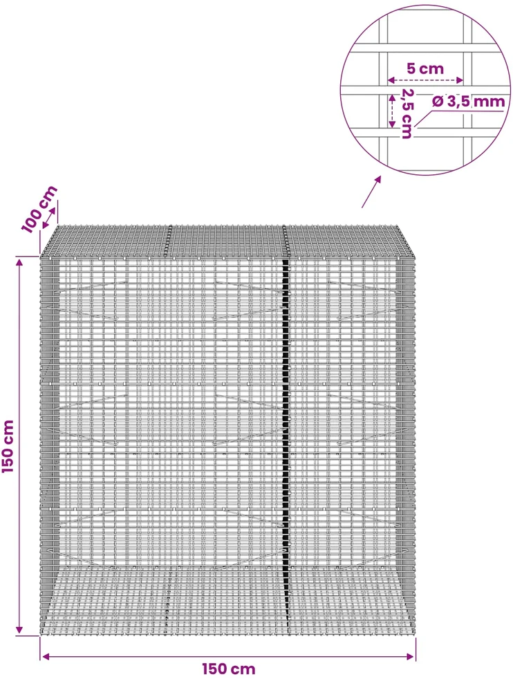 Gabionas su 3,5 mm viela ir 5x2,5 cm tinkleliu 150x100x150 cm