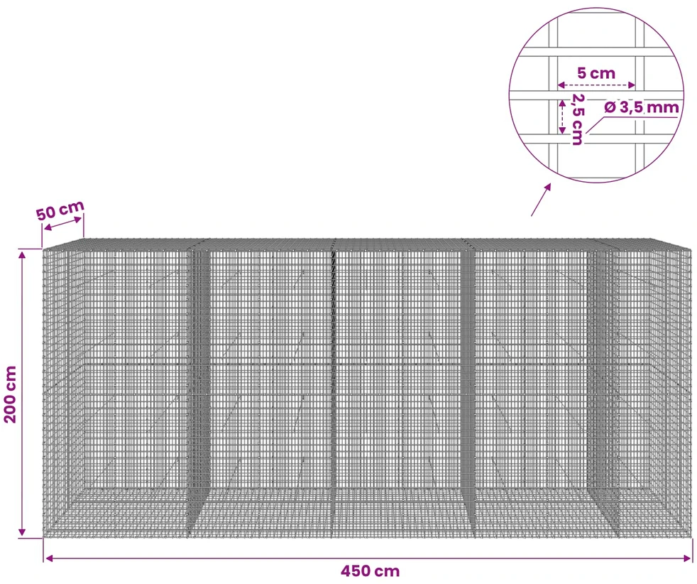 Gabionas su 3,5 mm viela ir 5x2,5 cm tinkleliu 450x50x200 cm