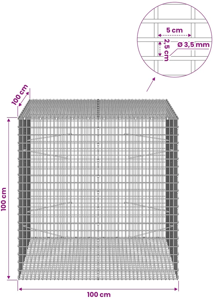 Gabionas su 3,5 mm viela ir 5x2,5 cm tinkleliu 100x100x100 cm
