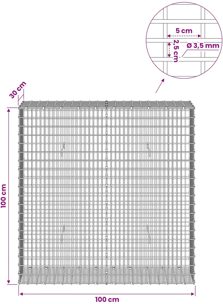 Gabionas su 3,5 mm viela ir 5x2,5 cm tinkleliu 100x30x100 cm