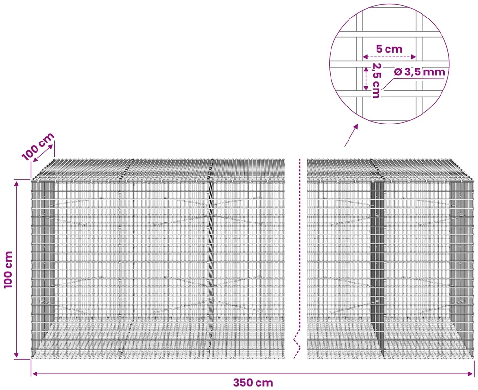 Gabionas su 3,5 mm viela ir 5x2,5 cm tinkleliu 350x100x100 cm