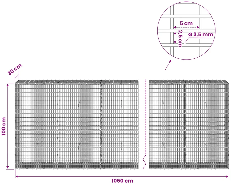 Gabionas su 3,5 mm viela ir 5x2,5 cm tinkleliu 1050x30x100 cm