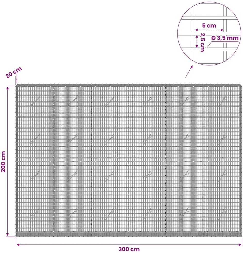 Gabionas su 3,5 mm viela ir 5x2,5 cm tinkleliu 300x20x200 cm