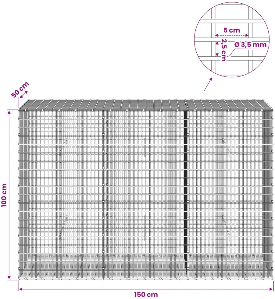 Gabionas su 3,5 mm viela ir 5x2,5 cm tinkleliu 150x50x100 cm