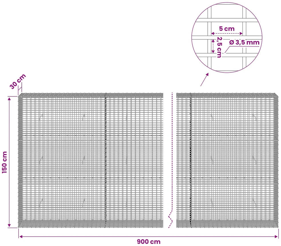 Gabionas su 3,5 mm viela ir 5x2,5 cm tinkleliu 900x30x150 cm